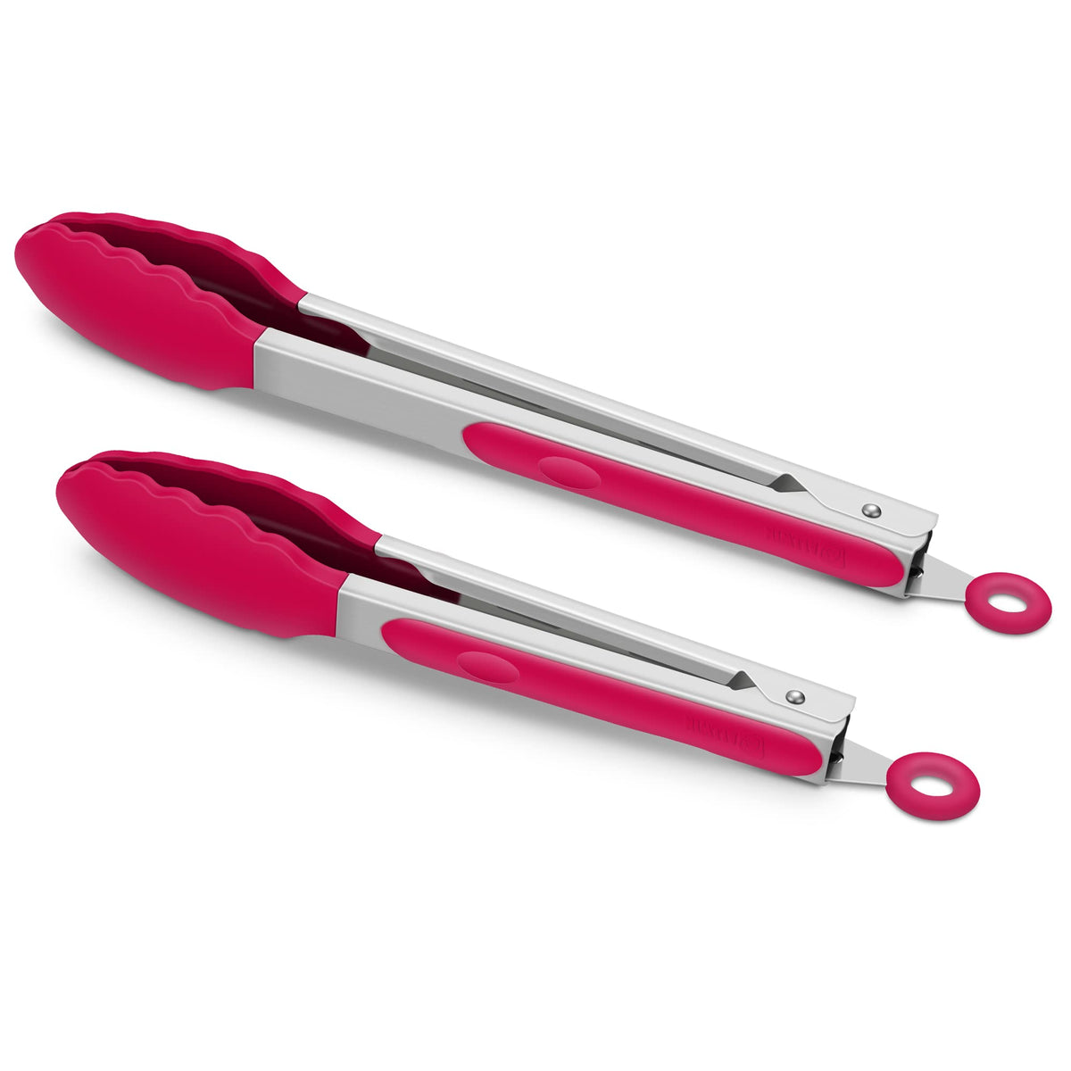 2 Pack Silicone Kitchen Tongs, 9 & 12 Inch, Stainless Steel, Black