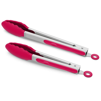2 Pack Silicone Kitchen Tongs, 9 & 12 Inch, Stainless Steel, Black