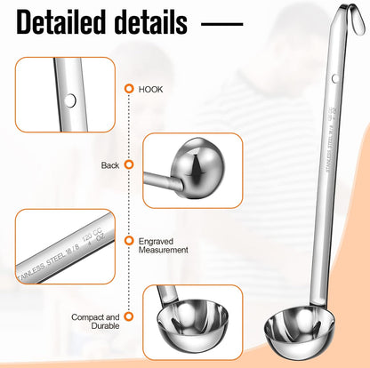 Cunhill 5 Pcs Soup Ladles Stainless Steel Serving Ladles with Long Handle for Serving, Cooking, Stirring, Portioning Kitchen Restaurant Accessories(4 oz)