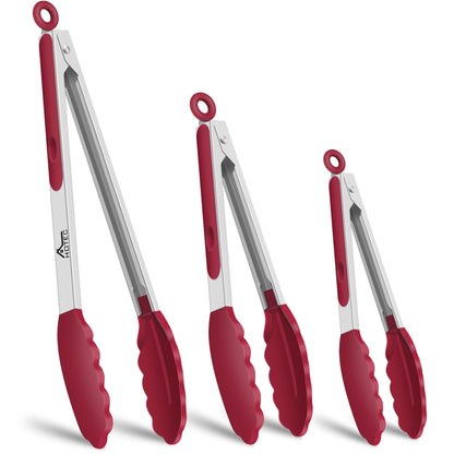 HOTEC Premium Stainless Steel Locking Kitchen Tongs with Silicon Tips, Set of 3-7", 9" and 12" (Gradient Blue)