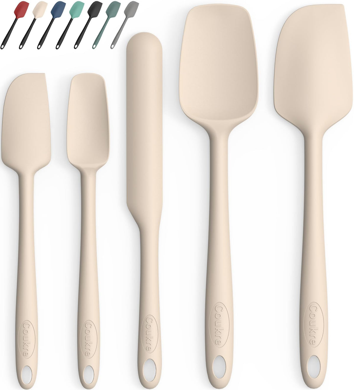 Coukre Silicone Spatula Set of 5,High Temperature Resistant, Food Grade Silicone, Dishwasher Safe, for Baking, Cooking (Pure Colorful A)