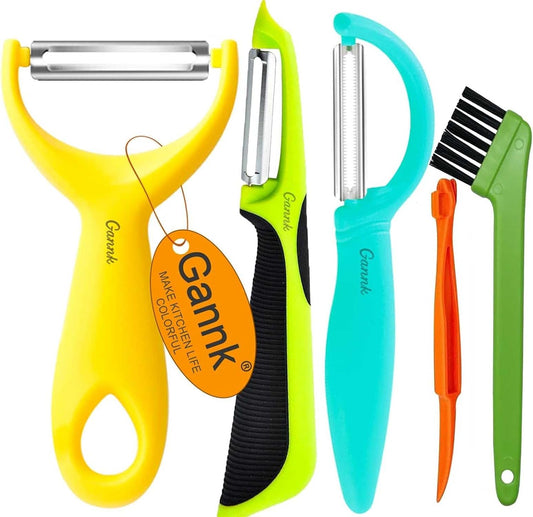GANNK Vegetable Potato Peelers for Kitchen, Ultra Sharp Stainless Steel Blades Easy Peeling Apple Fruit Veggie Carrot Cucumber, W/Orange peeler, Dishwasher Safe