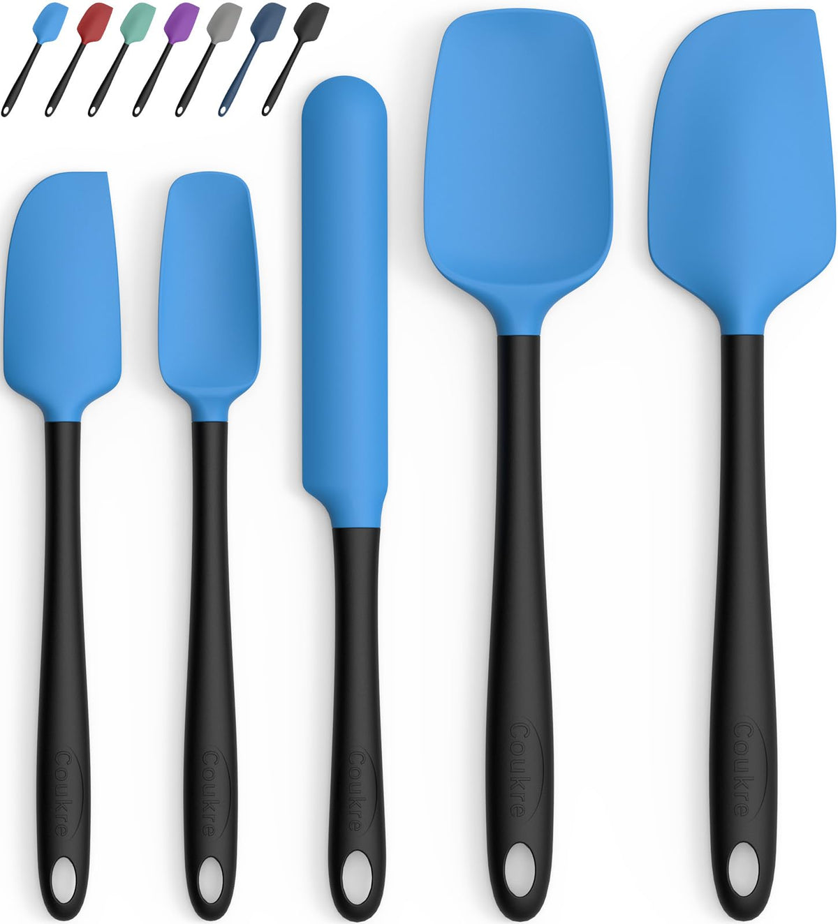 Coukre Silicone Spatula Set of 5,High Temperature Resistant, Food Grade Silicone, Dishwasher Safe, for Baking, Cooking (Aqua Green)