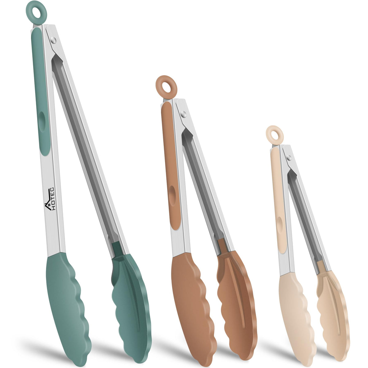 HOTEC Premium Stainless Steel Locking Kitchen Tongs with Silicon Tips, Set of 3-7", 9" and 12" (Gradient Blue)