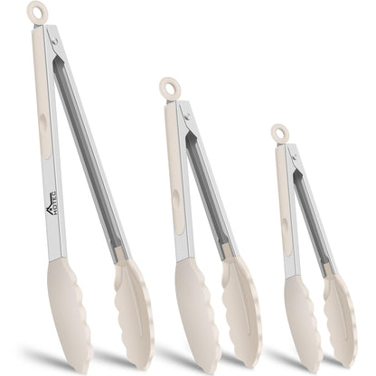 HOTEC Premium Stainless Steel Locking Kitchen Tongs with Silicon Tips, Set of 3-7", 9" and 12" (Gradient Blue)