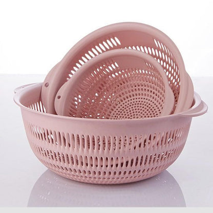 Washing basket, round perforated strainer, washing vegetables and fruits, draining cooked noodles with handle, kitchen food filter basket, plastic filter basket, cooking (3PCS blue)