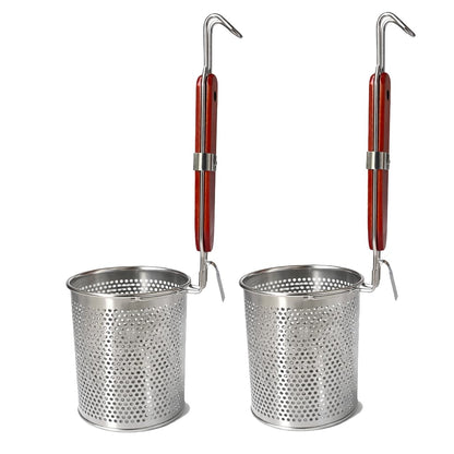 3PCs Mesh Pasta Basket Food Strainer Insert For Pot, Colander with Round Wooden Handle Stainless Steel Mesh Spider Strainer for Pasta Noodles Dumpling Vegetable