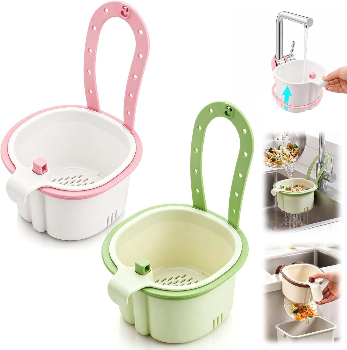 2Pcs 2026 New Cactus Kitchen Sink Strainer Basket, Hanging Sink Drain Basket, Multifunctional Hanging Sink Drain Basket, Household Kitchen Sink Food Waste Filter Basket, Green + Pink