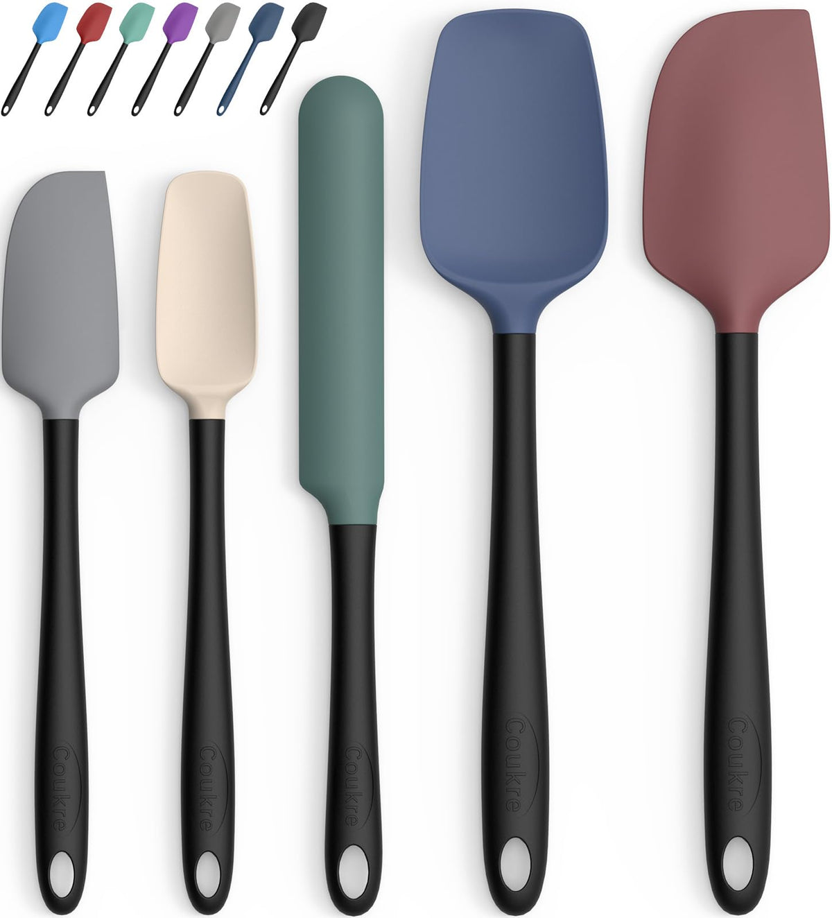 Coukre Silicone Spatula Set of 5,High Temperature Resistant, Food Grade Silicone, Dishwasher Safe, for Baking, Cooking (Aqua Green)