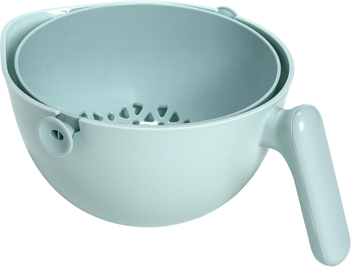 Tasty 2-in-1 Swing Bowl Colander, Built-In Strainer Basket with Handle, Kitchen Hack for Rinsing and Draining for Fruits, Vegetables, and Pasta, 2.1-Quart Bowl + 1.9-Quart Strainer, Aqua