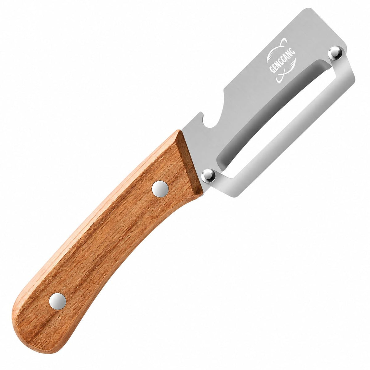 MultiFunctional Vegetable Peeler, Non-Slip Wooden Handle with Sharp Stainless Steel Blade, Built-in Bottle Opener - Perfect Kitchen Peeler For Veggie, Fruit, Potato, Carrot, Apple