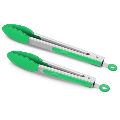 2 Pack Silicone Kitchen Tongs, 9 & 12 Inch, Stainless Steel, Black