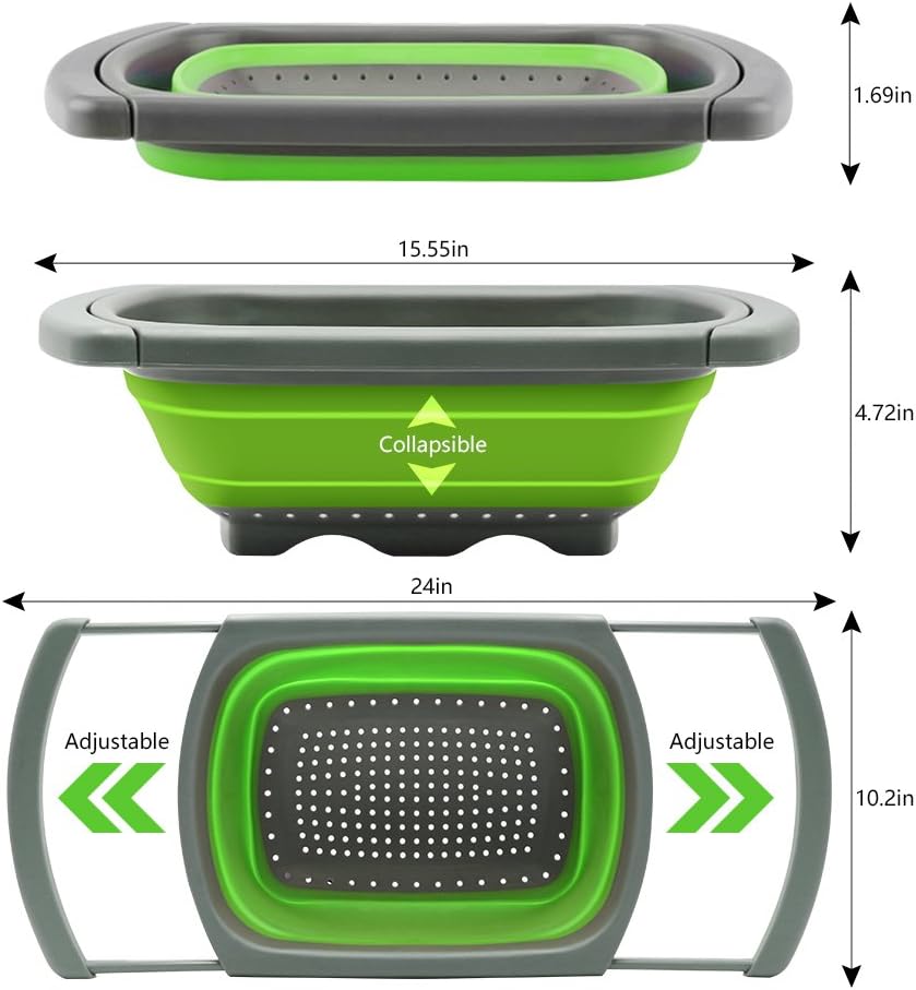 Qimh Colander collapsible, Colander Strainer Over The Sink Vegetable Fruit Strainer Basket (6 Quart) with Extendable Handles, New Kitchen Essentials