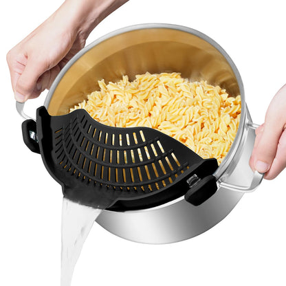 AUOON Clip On Strainer Silicone for All Pots, Standard 8.86 x 3.55in, Black