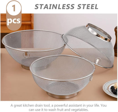 Zerodeko Stainless Steel Mesh Net Colander Strainer Basket Drainer Fine Mesh Strainer Rice Washing Bowl Sieve Sifters for Washing Fruit Vegetable Rice 26.3CM