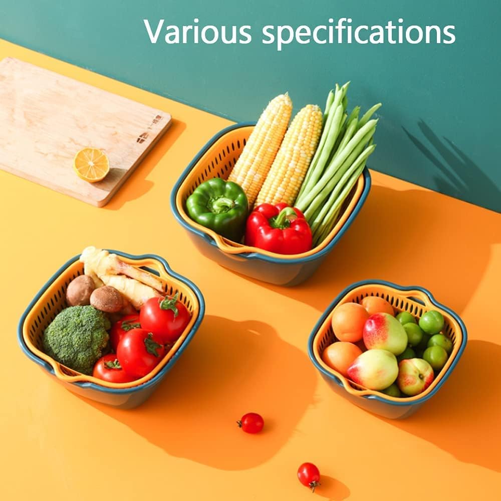 Vegetable Washing Baskets in The Kitchen Fruit Baskets Multi-layer Stackable Vegetable Sinks, Strainer and Washing Fruits and Vegetables Kitchen Colander Set (Blue Yellow)