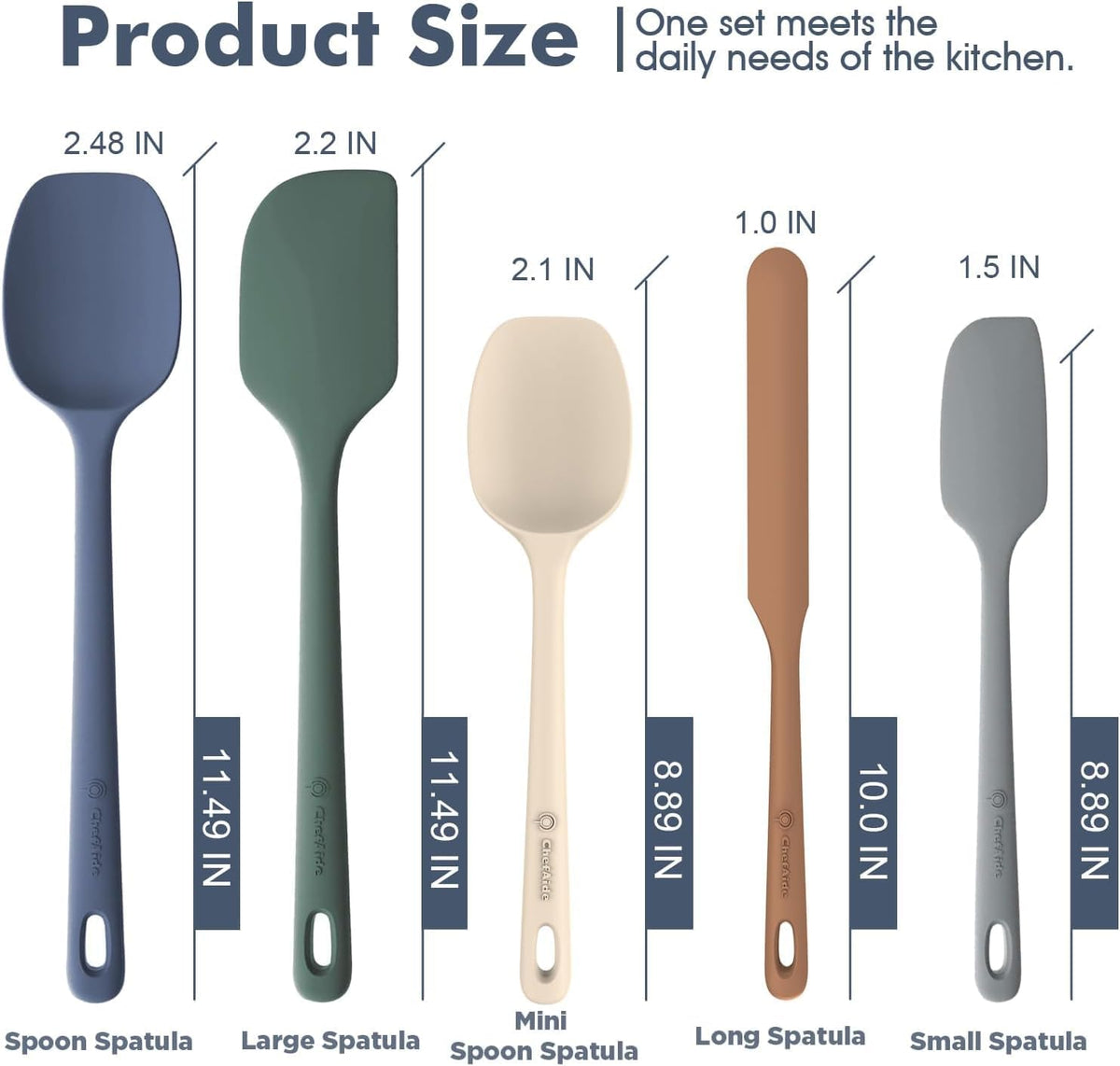 ChefAide 5 Pieces Silicone Spatulas Set, Heat Resistant Rubber Spatula