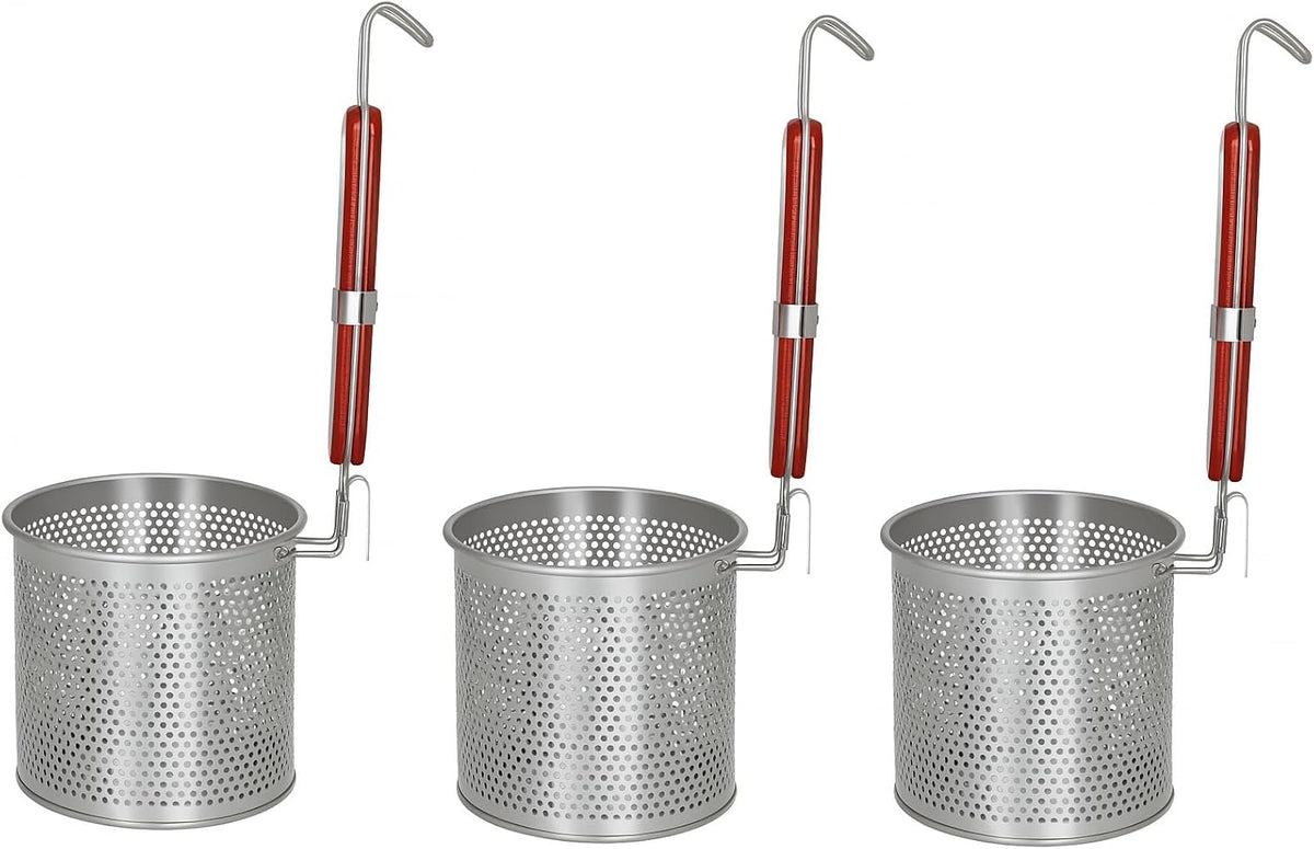 3PCs Mesh Pasta Basket Food Strainer Insert For Pot, Colander with Round Wooden Handle Stainless Steel Mesh Spider Strainer for Pasta Noodles Dumpling Vegetable
