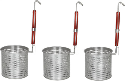 3PCs Mesh Pasta Basket Food Strainer Insert For Pot, Colander with Round Wooden Handle Stainless Steel Mesh Spider Strainer for Pasta Noodles Dumpling Vegetable