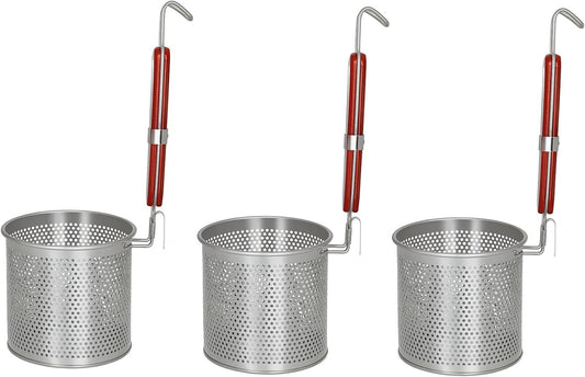 3PCs Mesh Pasta Basket Food Strainer Insert For Pot, Colander with Round Wooden Handle Stainless Steel Mesh Spider Strainer for Pasta Noodles Dumpling Vegetable