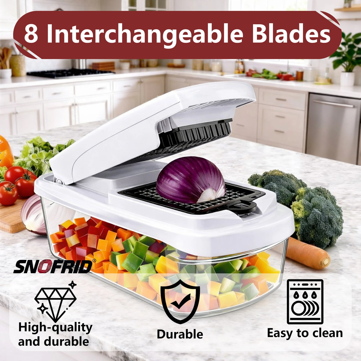 Snofrid 15-in-1 Multifunctional Vegetable Chopper with 8 Blades, Container, Professional Design, Handle & Wave Slicer - Kitchen Accessories, Mom Gadgets for Salad, Potato - Dealsforyoudays Flash Sale Home Item