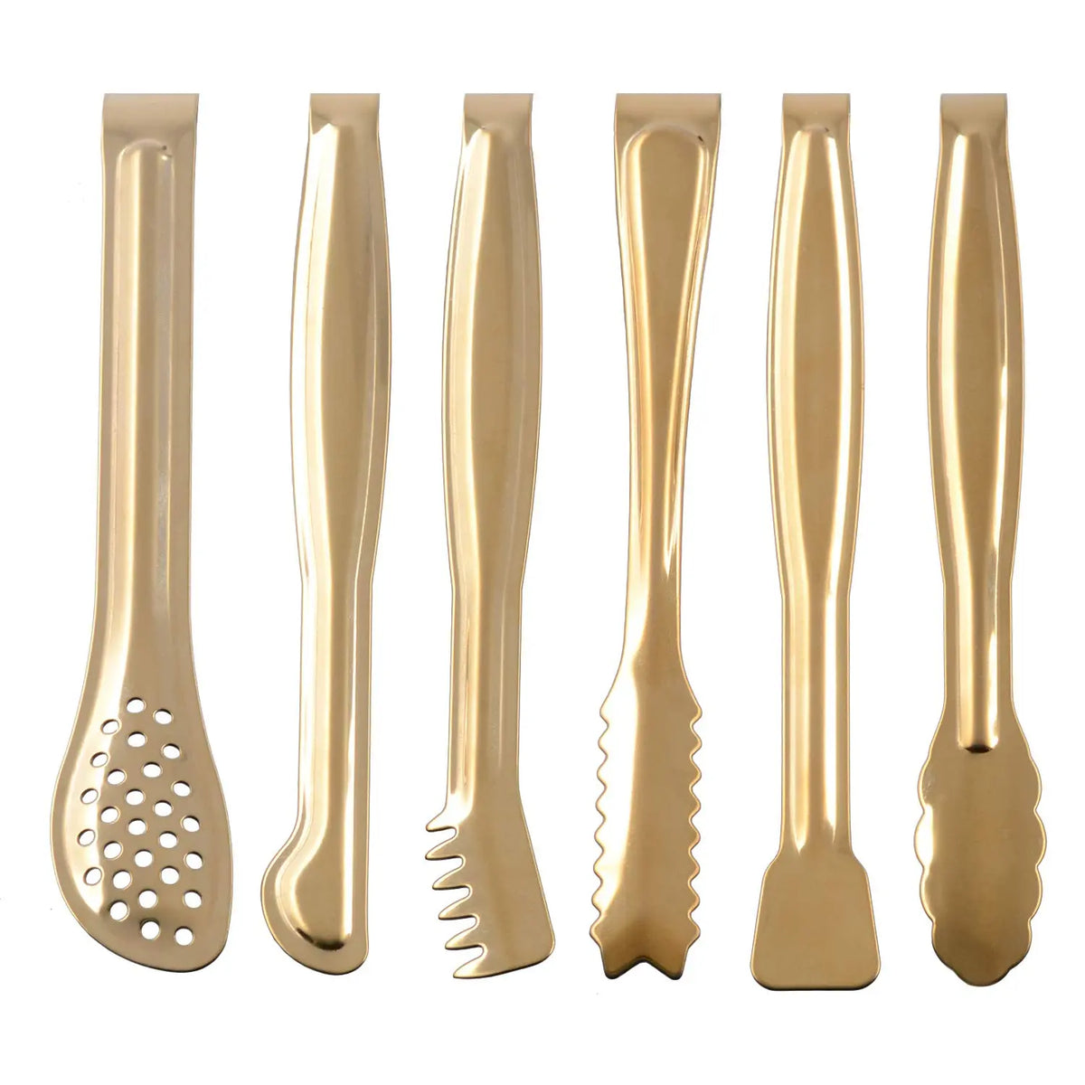 6-Inch Gold-Plated Stainless Steel Mini Serving Tongs Set of 6, Multi-Use Gold Kitchen Utensils, Cheese Shred & Lemon Slice Server, Handles Sugar Cubes & Marshmallows, Tableware for Home Cooking