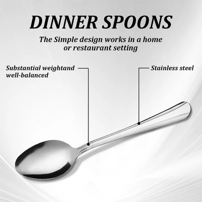 60-Piece Dominion Silver Dinner Spoons Set - Mirror-Shine, Mirror-Polished Stainless Steel, Wear-Resistant, Solid Finish, Dishwasher Safe Cutlery for Halloween, Parties, Special Events, Restaurant Use, Silver Spoons
