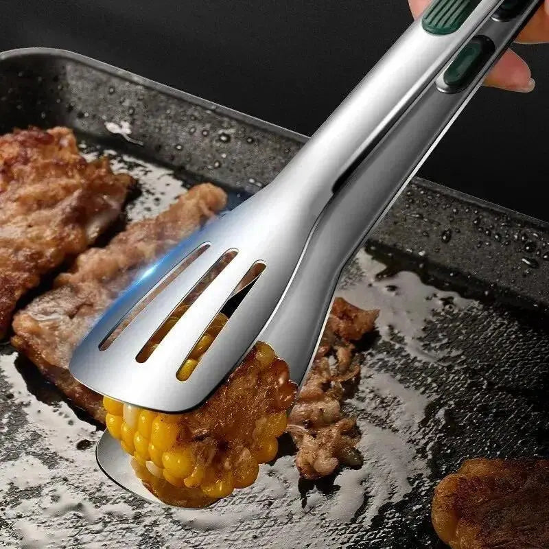 1-Piece Stainless Steel Barbecue Tong - Silver Non-Slip Silicone-Tipped, Oil-Resistant, Durable, Labor-Saving Kitchen Utensil for Barbecue Cooking Kitchen, BBQ Tools, Grilling Accessories, Salad Prep