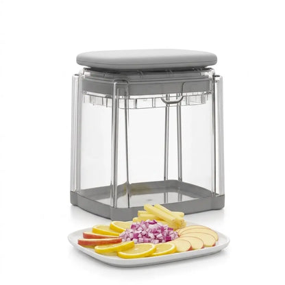 Durable 4-in-1 Vegetable Slicer. Sharp blades cut uniformly sliced veggies. Transparent container, easy to operate. Must-have tool!