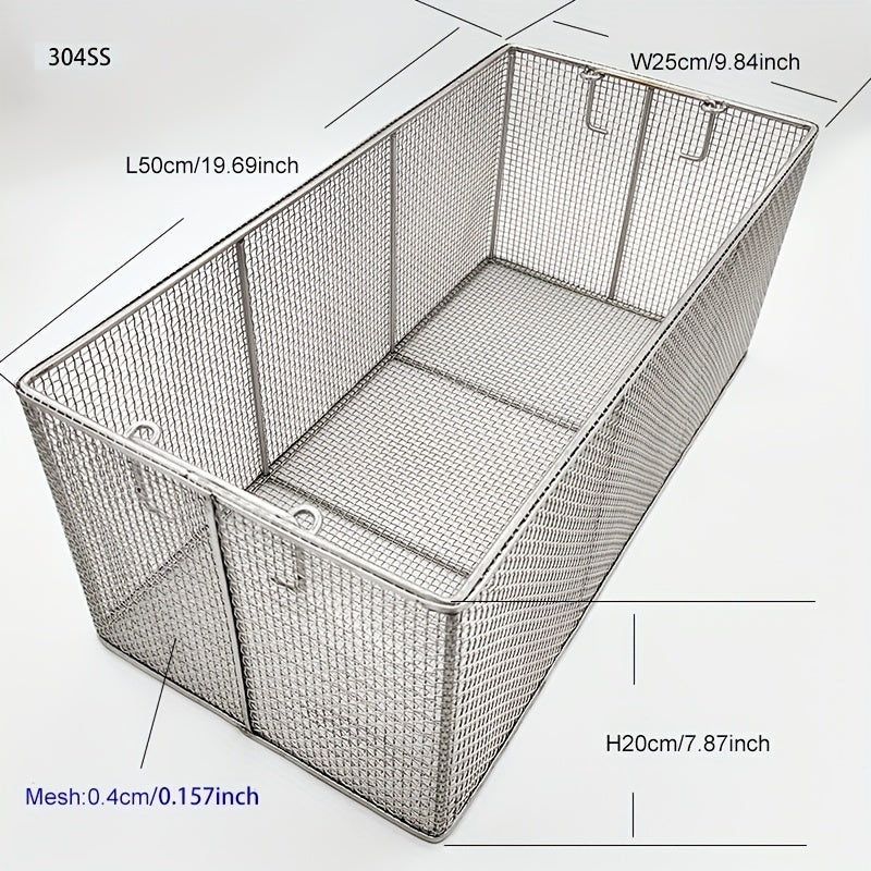 304 Stainless Steel Cleaning Basket, Metal Wire Mesh Basket, Cleaning And Filtering Equipment, Workpiece Drainage, Steaming, Frying, Screening And Filtering, High Load-Bearing Slag Separation, Rectangular, Storage, And Other Multi-Purpose