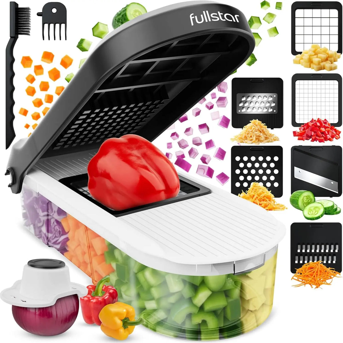 Fullstar Vegetable Chopper & Slicer, Onion Dicer, Food Cutter with Stainless Steel Blades, Dishwasher-safe for Meal Prep