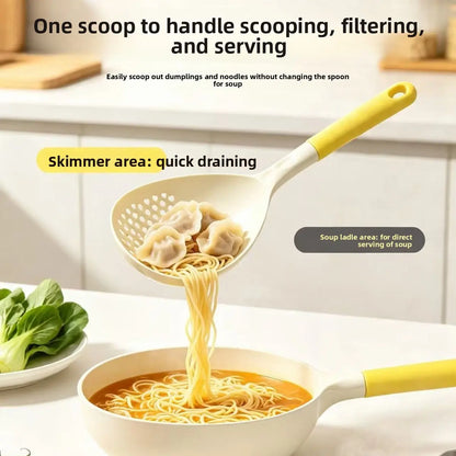 2 in 1 Long Handle Spoon Skimmer, High Temperature Resistant Integrated Large Soup Strainer Ladle for Home Kitchen Cooking