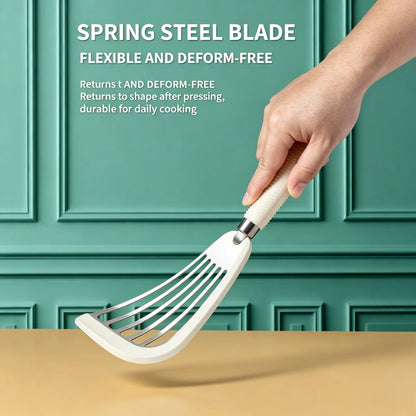 Food Grade Silicone Edge Stainless Steel Slotted Fish Spatula Non-stick Pan Safe Steak Frying Turner Heat Resistant Kitchen Cooking Utensil