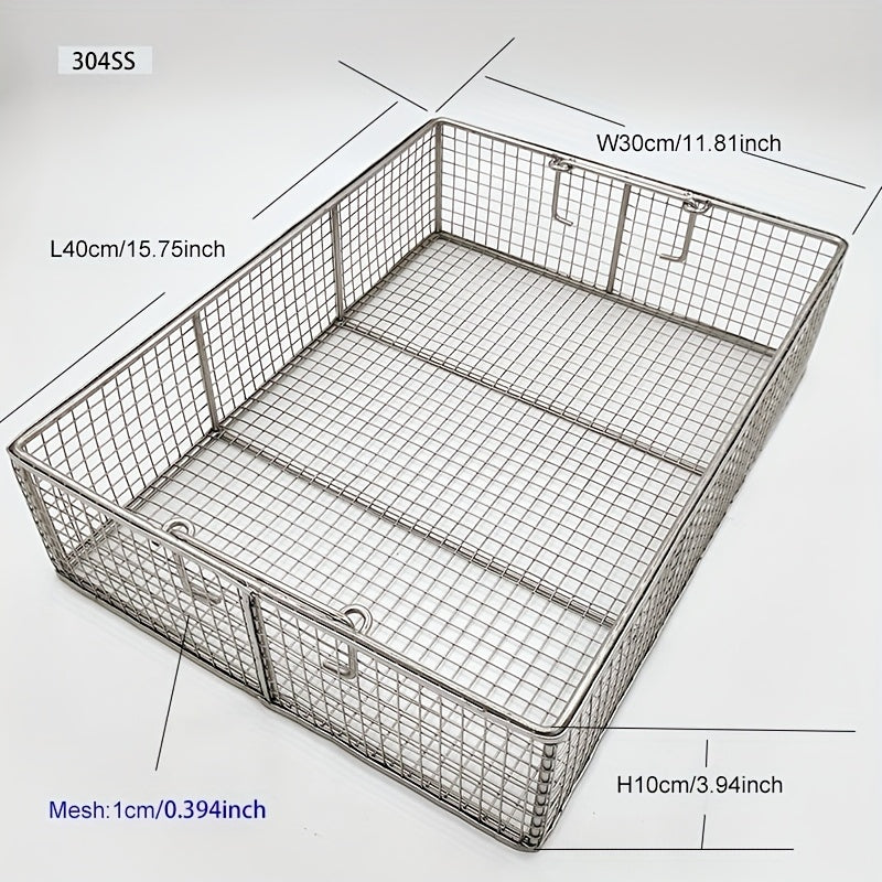 304 Stainless Steel Cleaning Basket, Metal Wire Mesh Basket, Cleaning And Filtering Equipment, Workpiece Drainage, Steaming, Frying, Screening And Filtering, High Load-Bearing Slag Separation, Rectangular, Storage, And Other Multi-Purpose