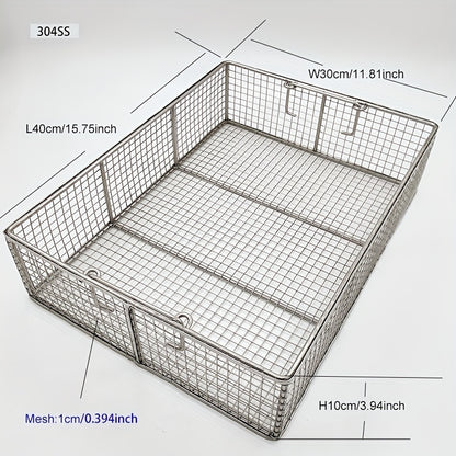 304 Stainless Steel Cleaning Basket, Metal Wire Mesh Basket, Cleaning And Filtering Equipment, Workpiece Drainage, Steaming, Frying, Screening And Filtering, High Load-Bearing Slag Separation, Rectangular, Storage, And Other Multi-Purpose