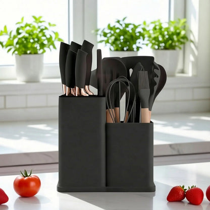 sohochic19-Piece Kitchen Utensils Kit - Wooden Cooking Tools, Silicone Spatula Set, Holder, Cutting Board, Non-Stick Modern Cookware with Lid Spoon, White & Pink Home Kitchen Options, Cooking Set