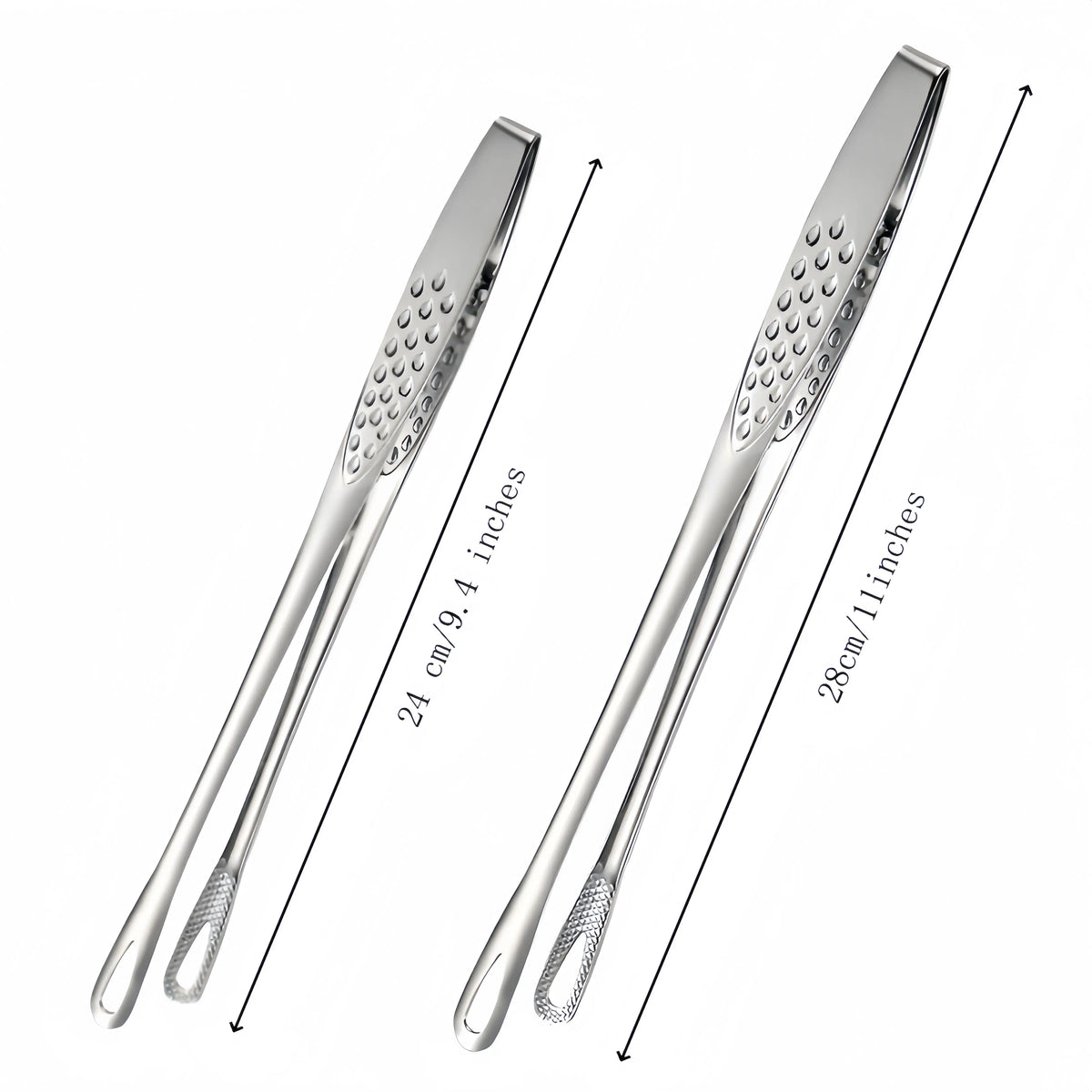 Stainless Steel Cooking Tongs Set - 2-Pack 2 Sizes (11-inch & 9.4-inch) Versatile Rust-Proof Durable Kitchen Utensils, Easy-Clean Stainless Finish, Ideal for Flipping & Serving Indoor/Outdoor Steak at BBQ Parties