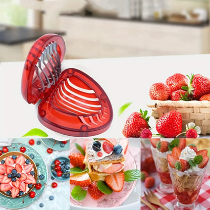 Stainless Steel Manual Strawberry Slicer - Ergonomic Fruit Slicer with Bent Blades for Berries, Cherries, Apples | No Electricity Needed, Easy-Clean Kitchen Tool for Smoothies, Desserts & Breakfast Prep, Visually Appealing Kitchenware | Easyclean Material