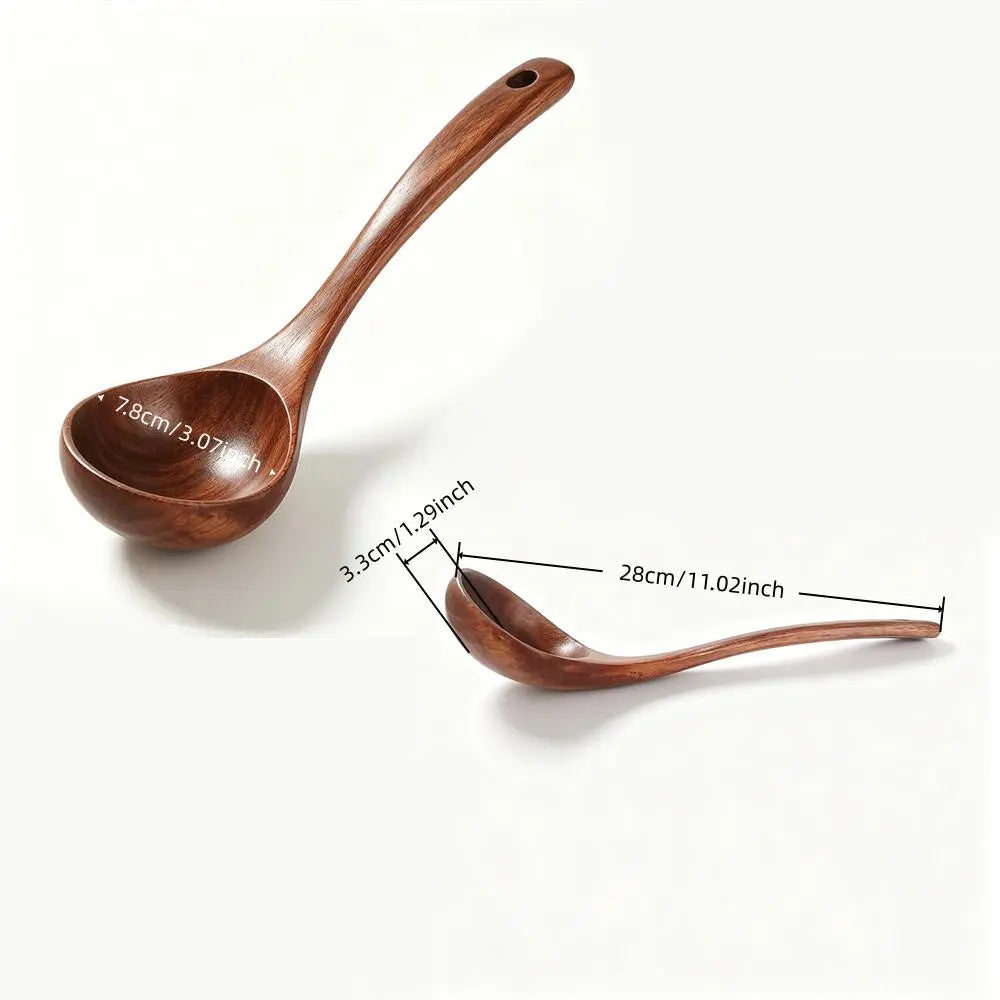 2-Pack Wooden Soup Ladle — Solid Wood Cooking Scoop, Non-Stick Heat-Resistant Kitchen Spoon for Soup & Serving