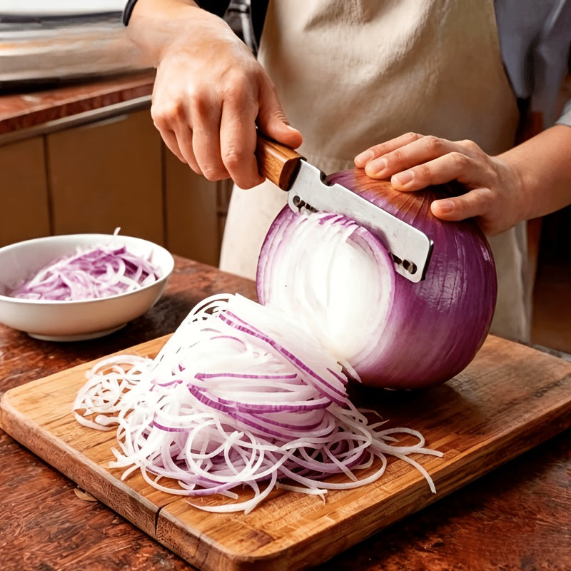 Multifunctional Onion Chopper for Domestic, Industrial, and Commercial Use, Chive Slicer, Peeler, Bottle Opener, Three-in-one Kitchen Grater, Peeler and Vegetable Slicer, Sturdy Stainless Steel with Onion Chopper - Multifunctional Kitchen Tool.