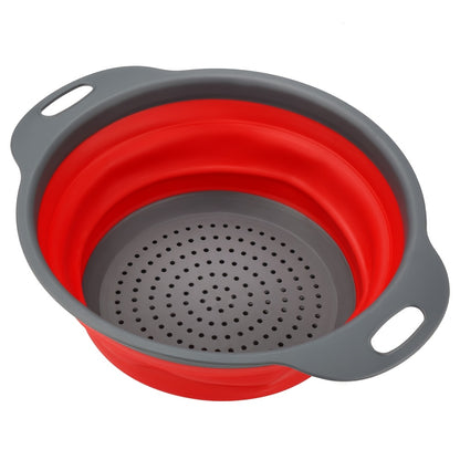 1/2 Set of Round Kitchen Draining Baskets, Foldable Funnel - Includes One Large And One Small, Perfect for Draining Pasta, Vegetables, And Fruits (Green, Red, Blue)