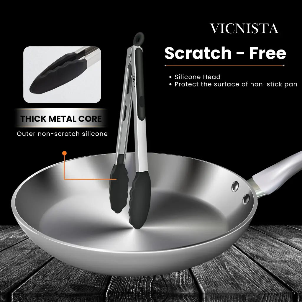 Stainless Steel Silicone Kitchen Tongs for Cooking, Serving Food, Salad, Bbq, Grill, Pan Protecting Tong with Silicone Tip, Heat Resistant airfryer accessories, 7" 9" & 12 inch, Set of 3, Black