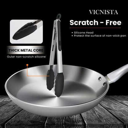 Stainless Steel Silicone Kitchen Tongs for Cooking, Serving Food, Salad, Bbq, Grill, Pan Protecting Tong with Silicone Tip, Heat Resistant airfryer accessories, 7" 9" & 12 inch, Set of 3, Black