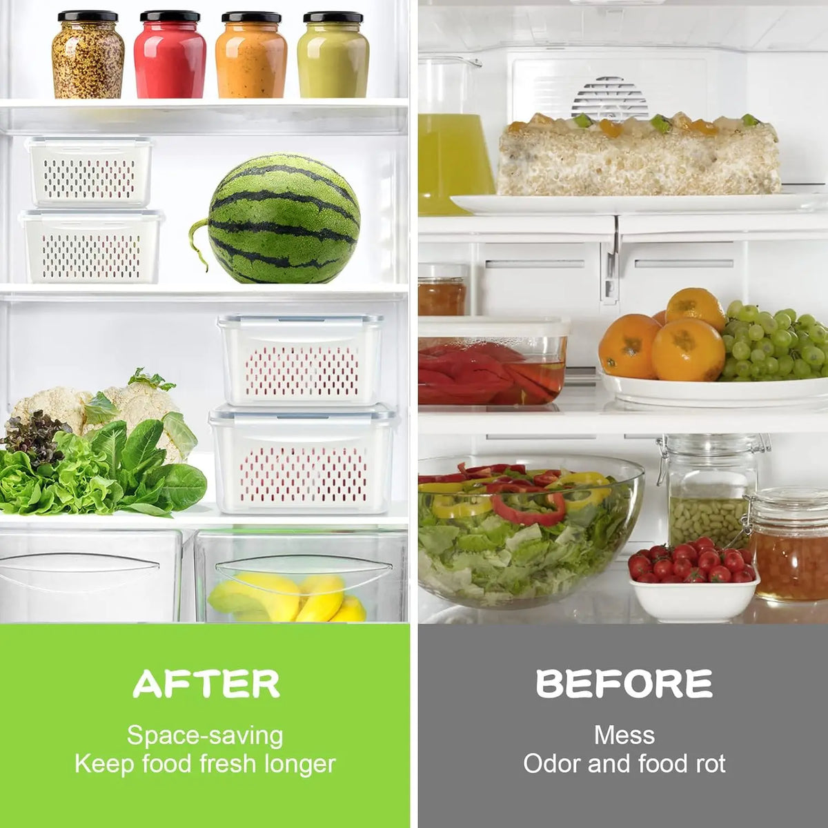 Camp Kitchen Stackable Plastic Colander Set (4PCS/6PCS) - Food-Grade BPA-Free Strainer with Airtight Lid, Leakproof Dustproof, Removable Basket Makes Washing Simple, Draining, Stacks to Save Space, Fridge-Fresh Keep, Sundries Organization