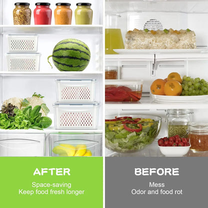 Camp Kitchen Stackable Plastic Colander Set (4PCS/6PCS) - Food-Grade BPA-Free Strainer with Airtight Lid, Leakproof Dustproof, Removable Basket Makes Washing Simple, Draining, Stacks to Save Space, Fridge-Fresh Keep, Sundries Organization