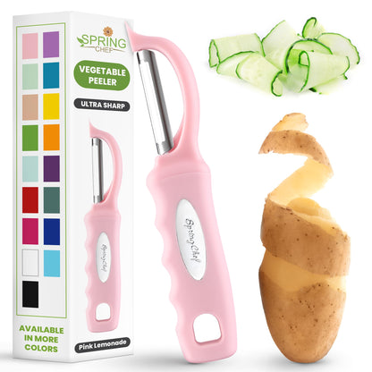 Spring Chef Swivel Vegetable Peeler with Soft Grip Handle, Pink Lemonade