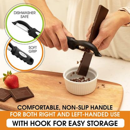 Spring Chef Swivel Vegetable Peeler for Kitchen w/Soft Grip Handle, Black