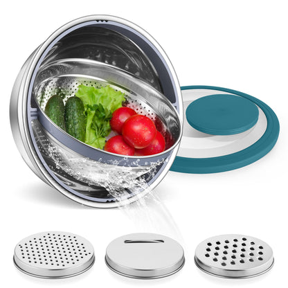 E-far Colander with Mixing Bowl Set, 4-1 Stainless Steel Kitchen Strainer