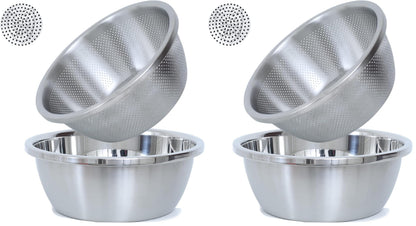 Paoli 304 Stainless Steel Fine Mesh Colander Set, 2QT Large Capacity Strainer with Mixing Bowl — Rinse Fruits, Veggies, Rice & Drain Pasta, Dishwasher Safe (2-Piece)