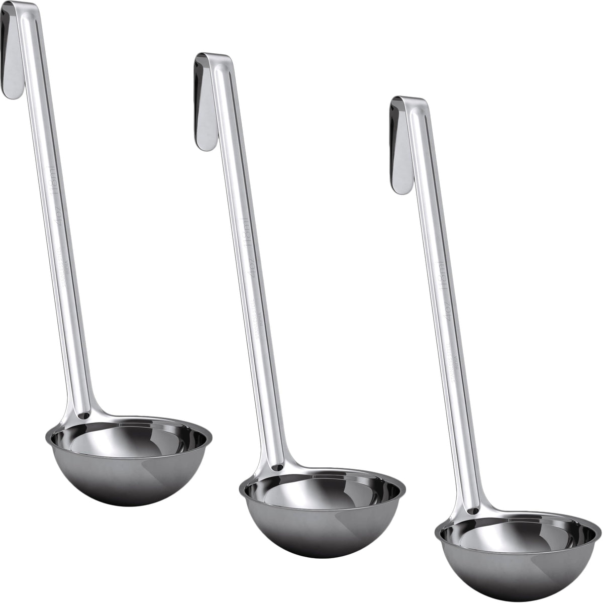 Sturdy, Ergonomic Combo Sizes Ladles 5 Pk. 1 2 4 6 8 Oz Stainless Steel Ladle with Long Handles. Best Kitchen Supplies for Stirring, Portioning and Serving Soup, Chili and Stew in Restaurants and Home